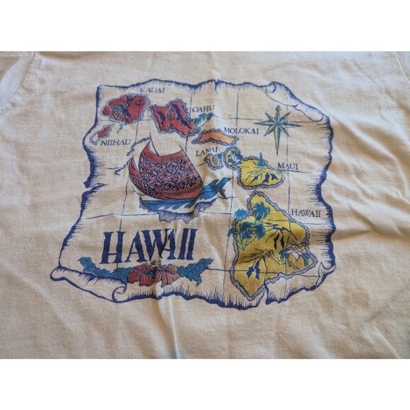 Vintage 80s Hawaii Tee Shirt Kids' Size M Boy's Antique Map Sailing Ship Islands - Picture 9 of 10